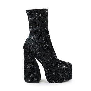 Black Rhinestone Platform Boots